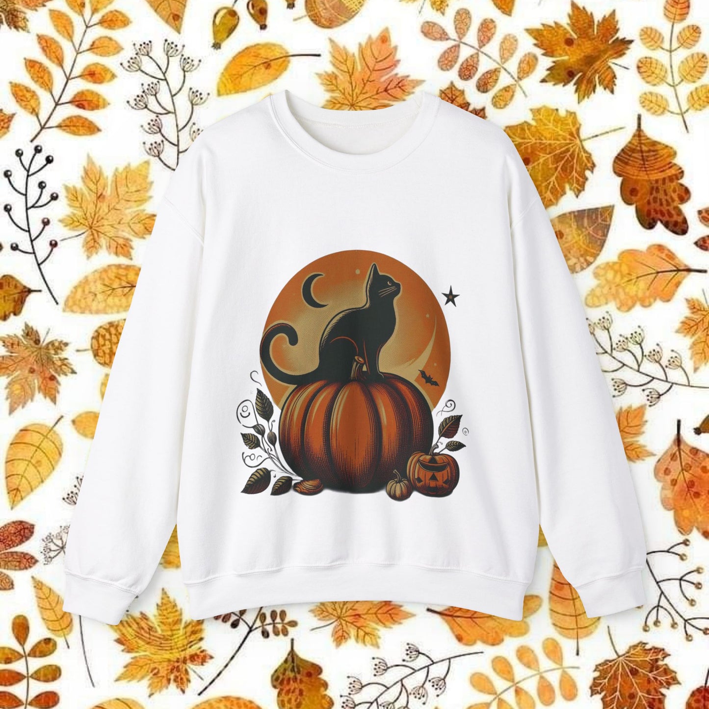 Vintage Fall Black Cat Crewneck Sweatshirt - KiwiKreationCo