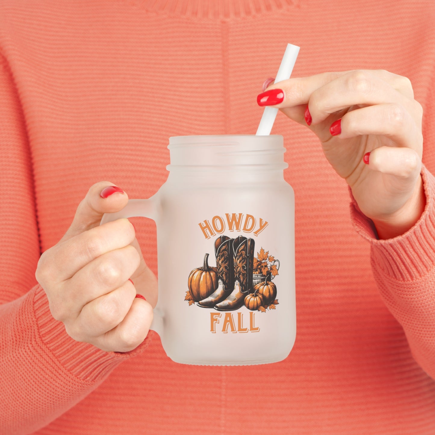 Mason Jar Cup - Howdy Fall with Cowboy Boots Design