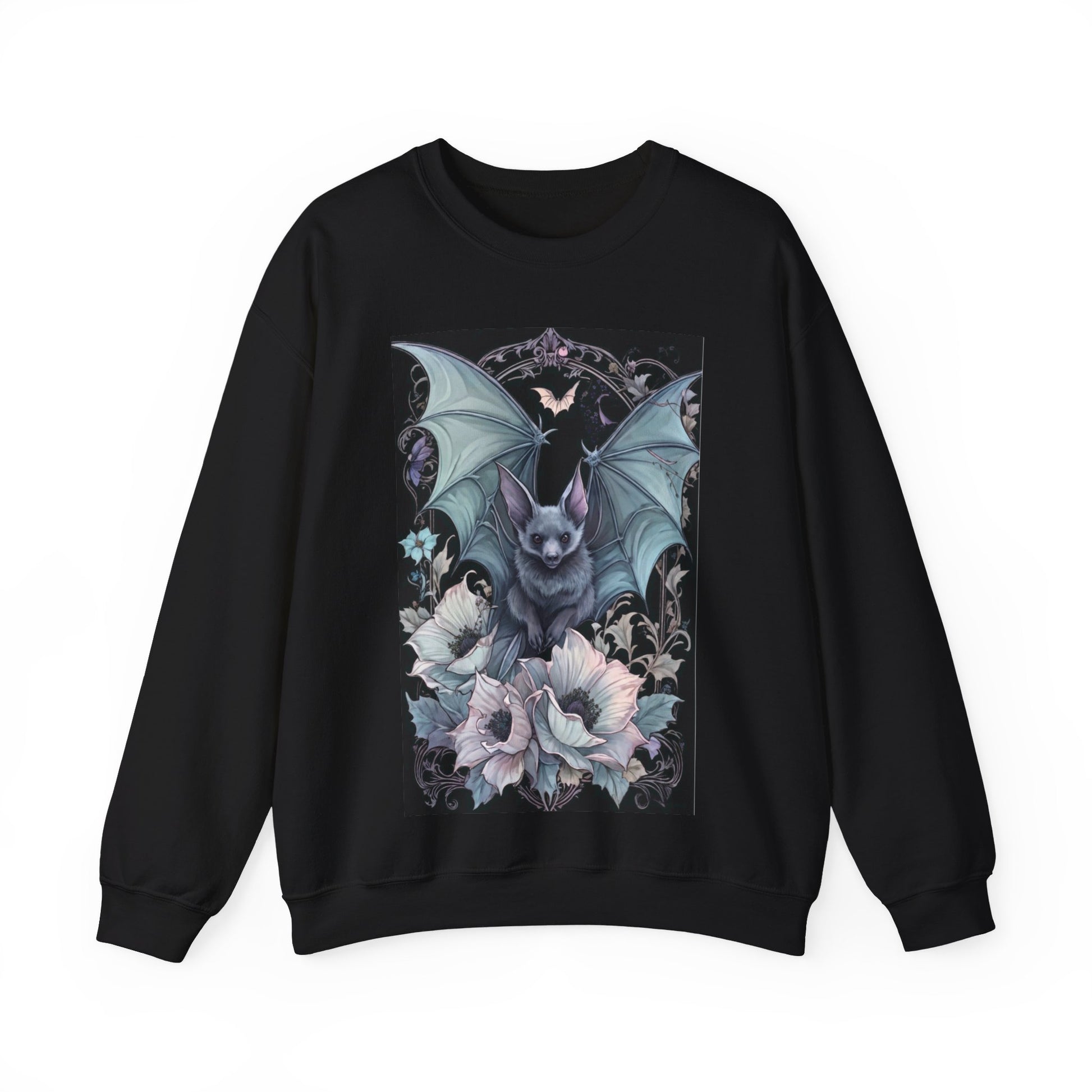 Pastelgoth Bat among Flowers Crewneck Sweatshirt - KiwiKreationCo