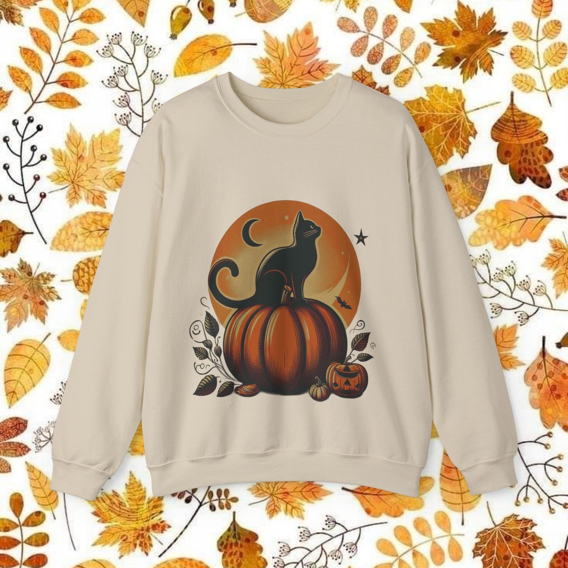 Vintage Fall Black Cat Crewneck Sweatshirt - KiwiKreationCo