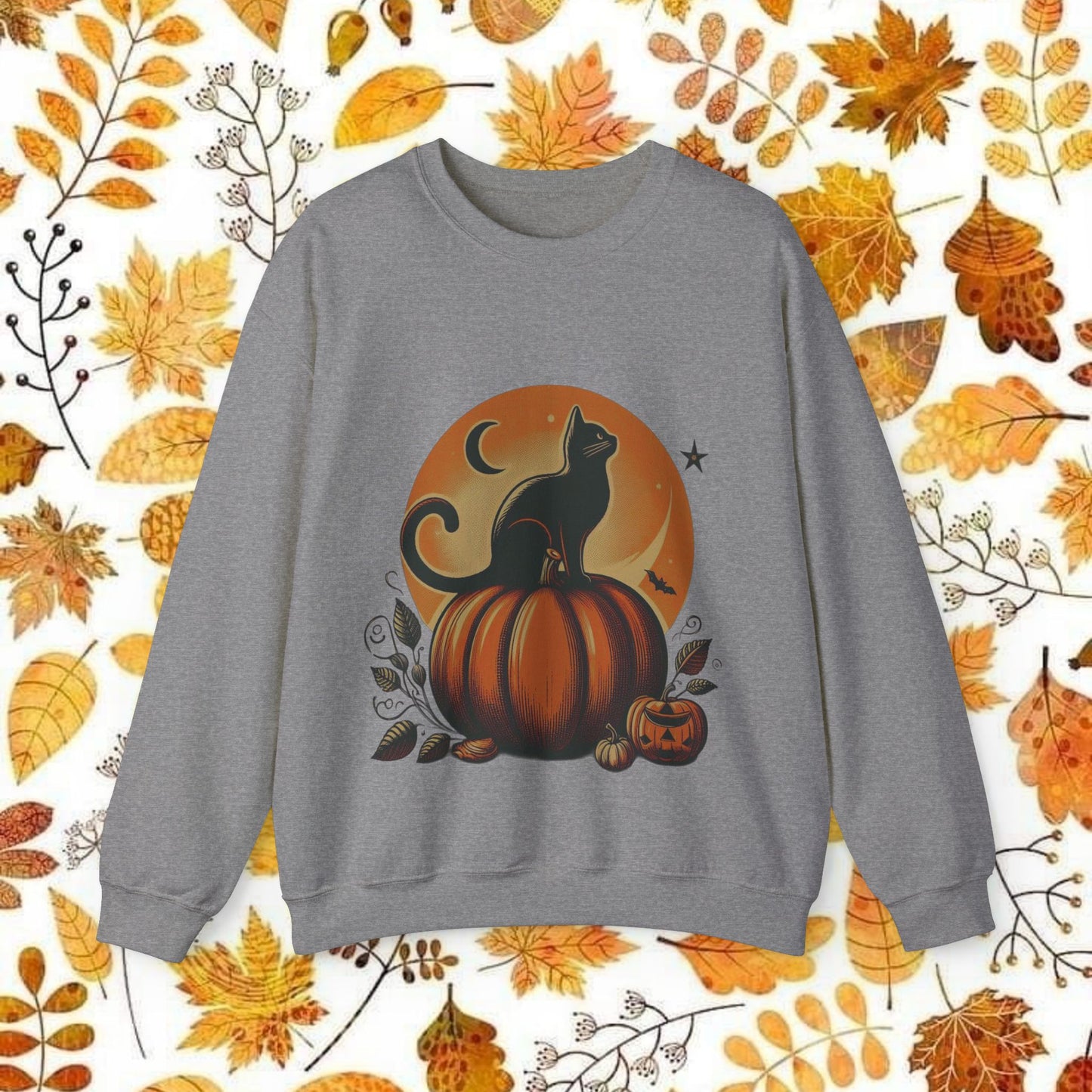 Vintage Fall Black Cat Crewneck Sweatshirt - KiwiKreationCo