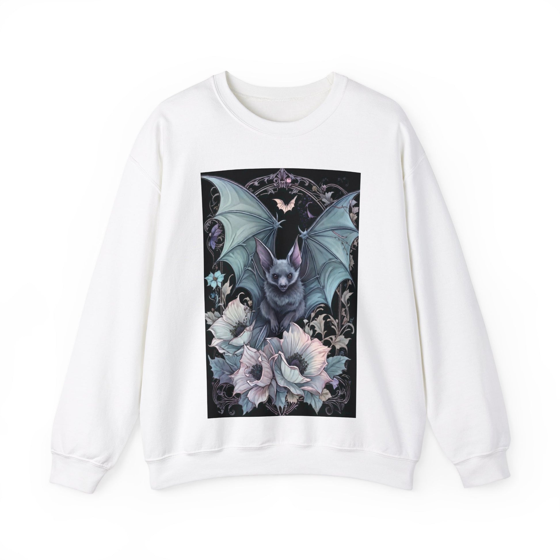 Pastelgoth Bat among Flowers Crewneck Sweatshirt - KiwiKreationCo