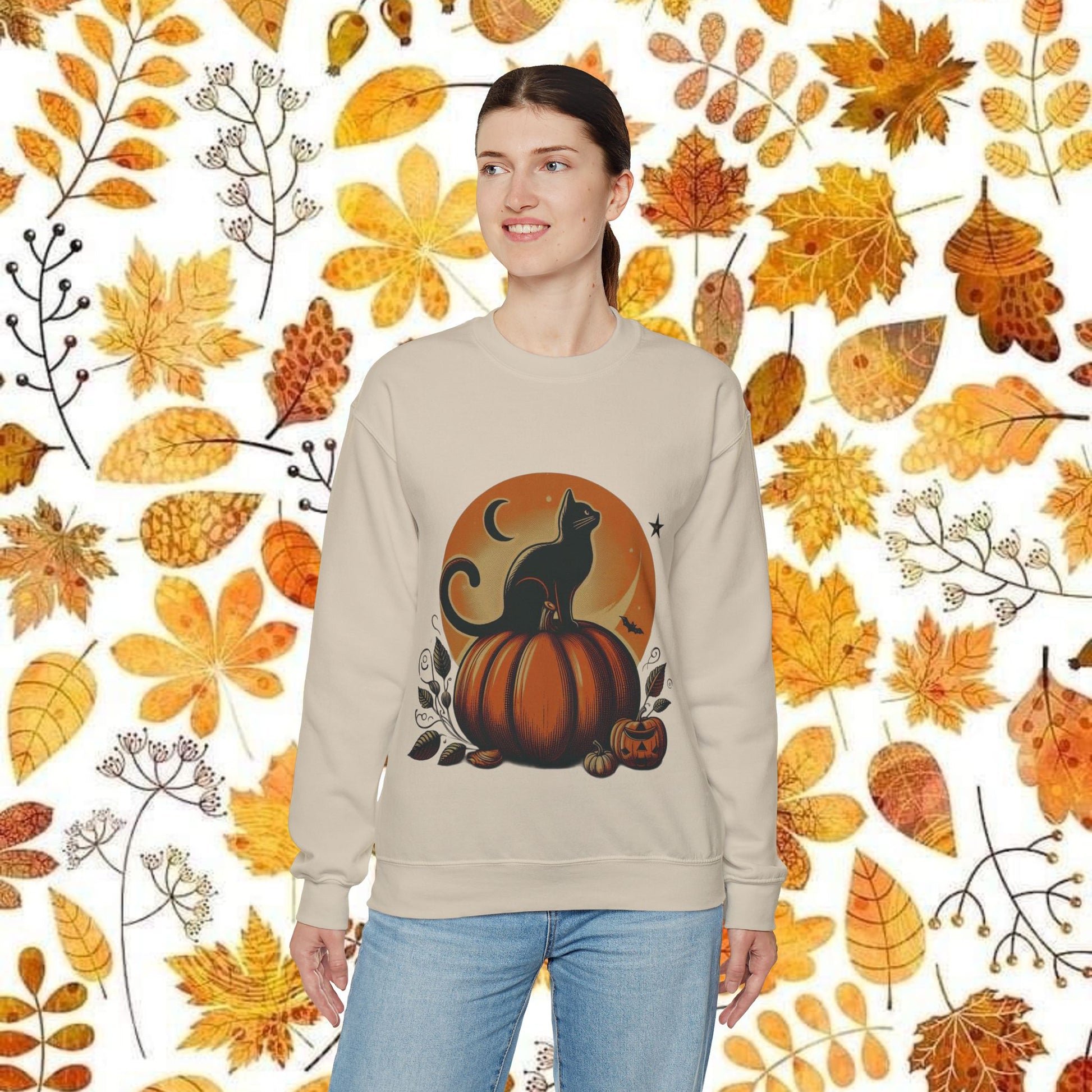 Vintage Fall Black Cat Crewneck Sweatshirt - KiwiKreationCo