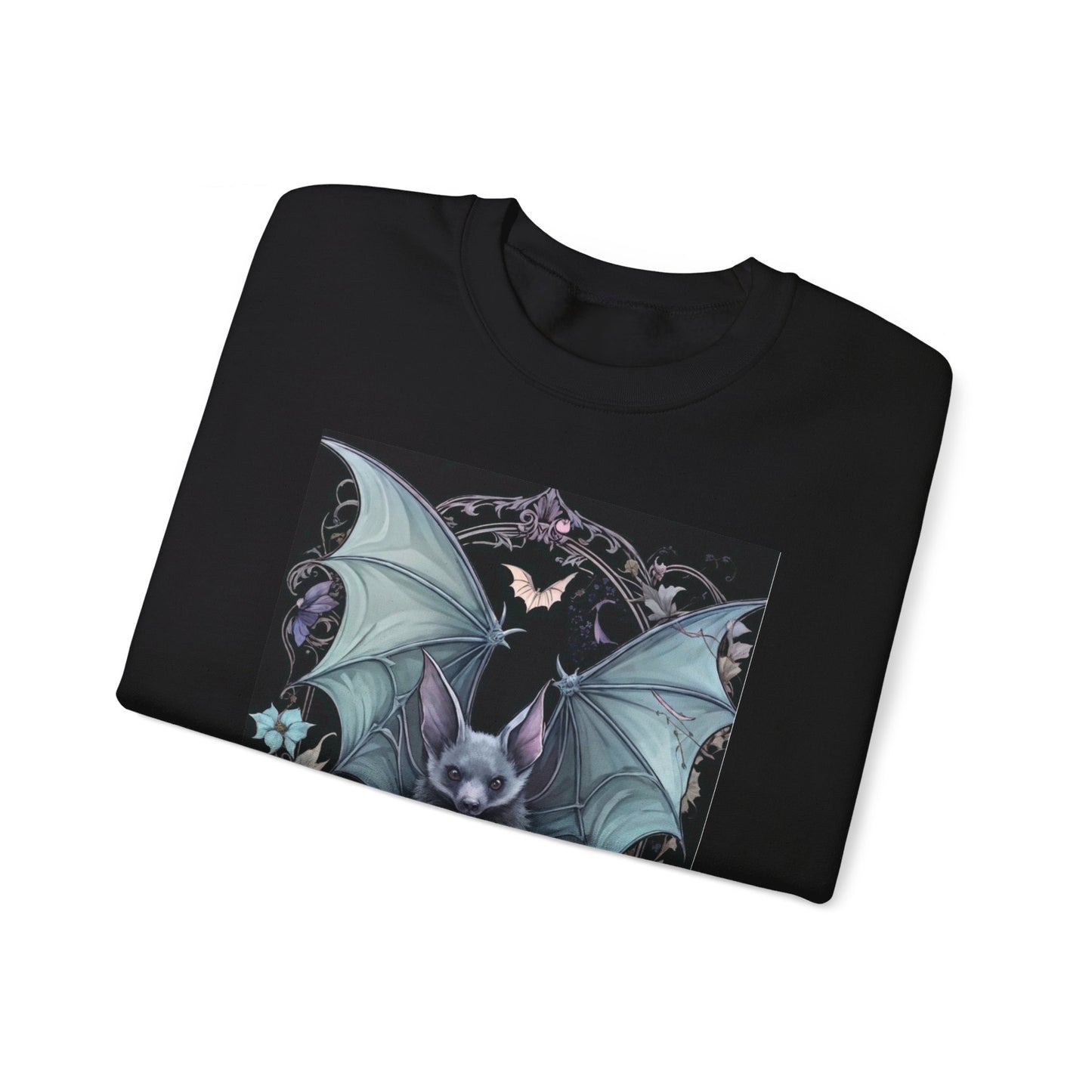 Pastelgoth Bat among Flowers Crewneck Sweatshirt - KiwiKreationCo