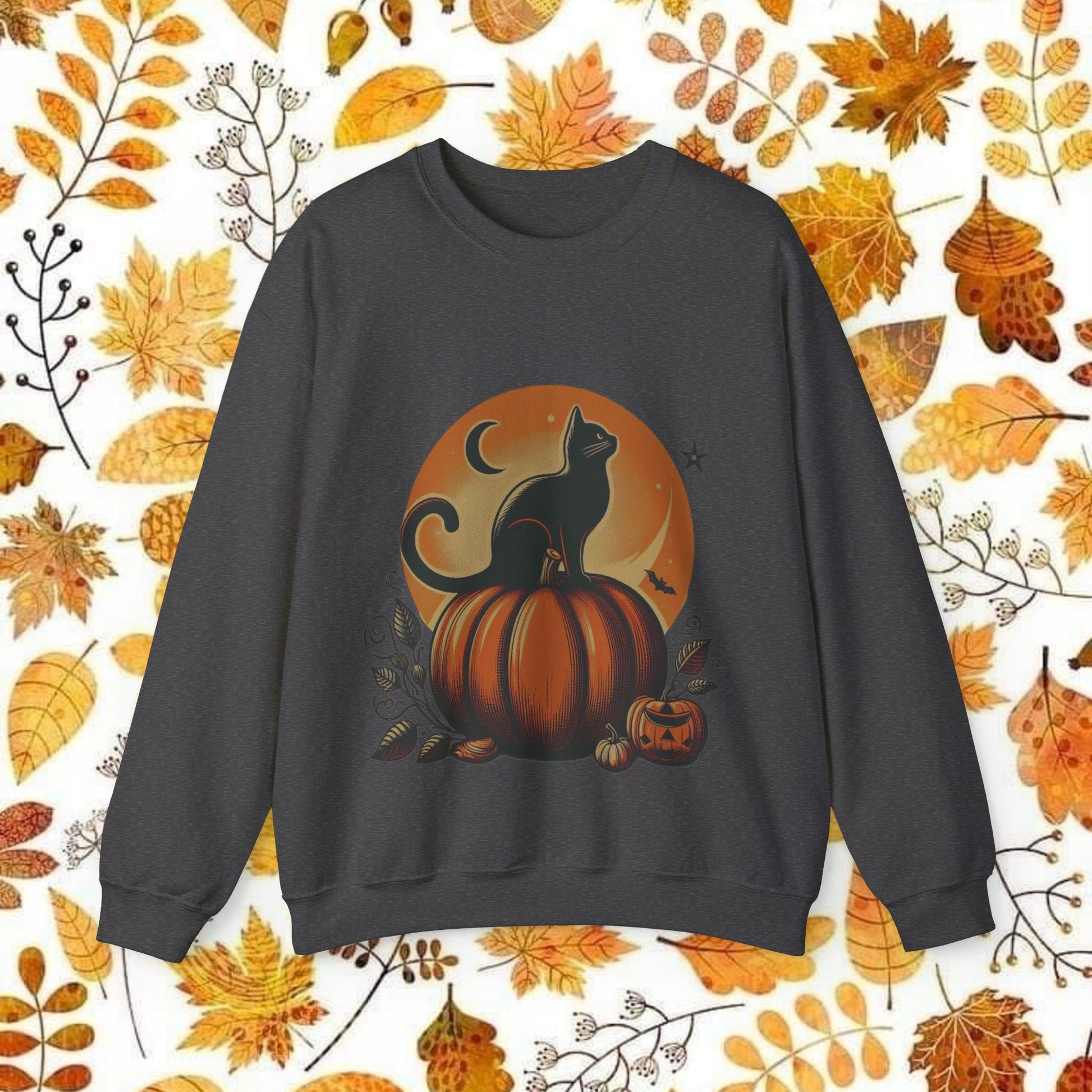 Vintage Fall Black Cat Crewneck Sweatshirt - KiwiKreationCo