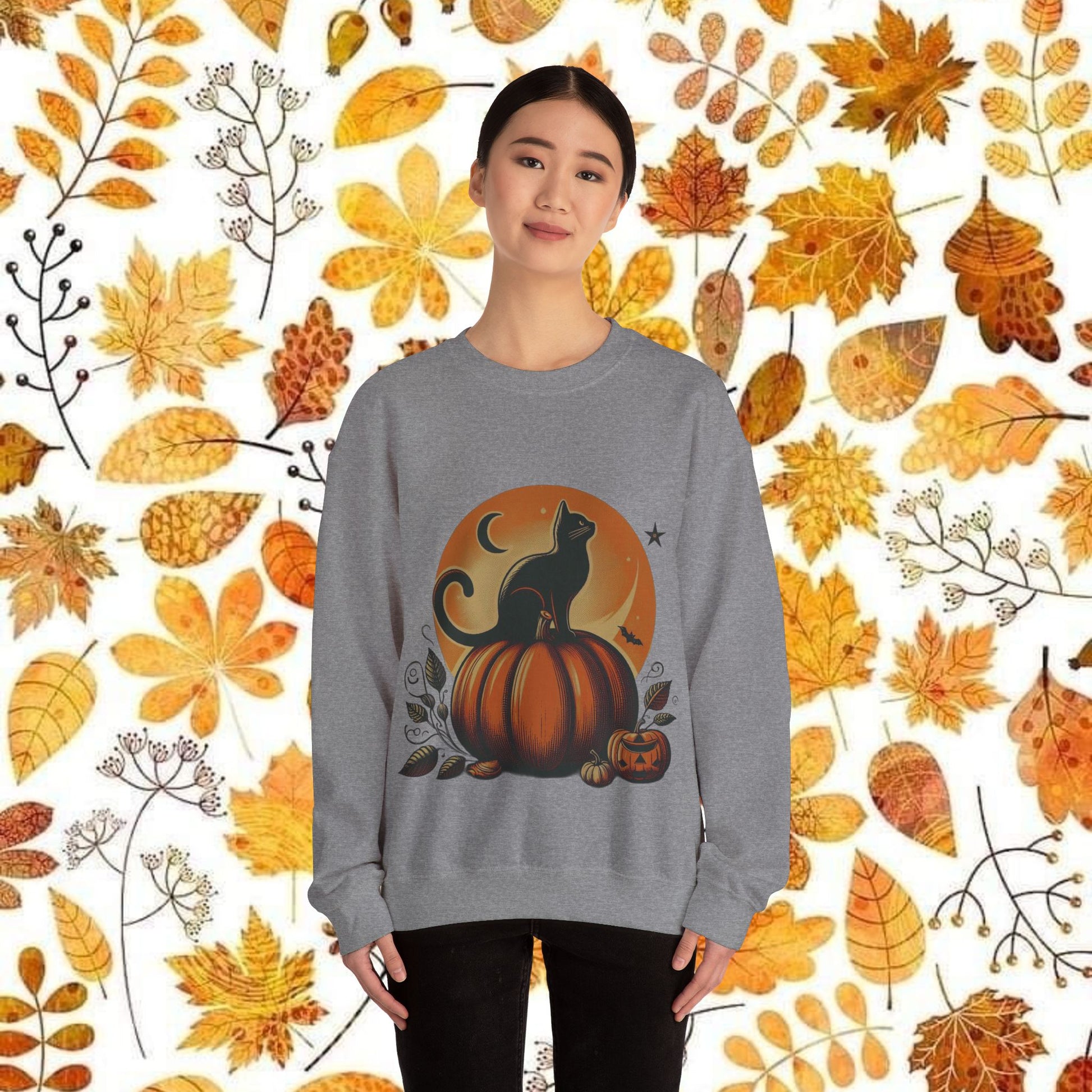 Vintage Fall Black Cat Crewneck Sweatshirt - KiwiKreationCo