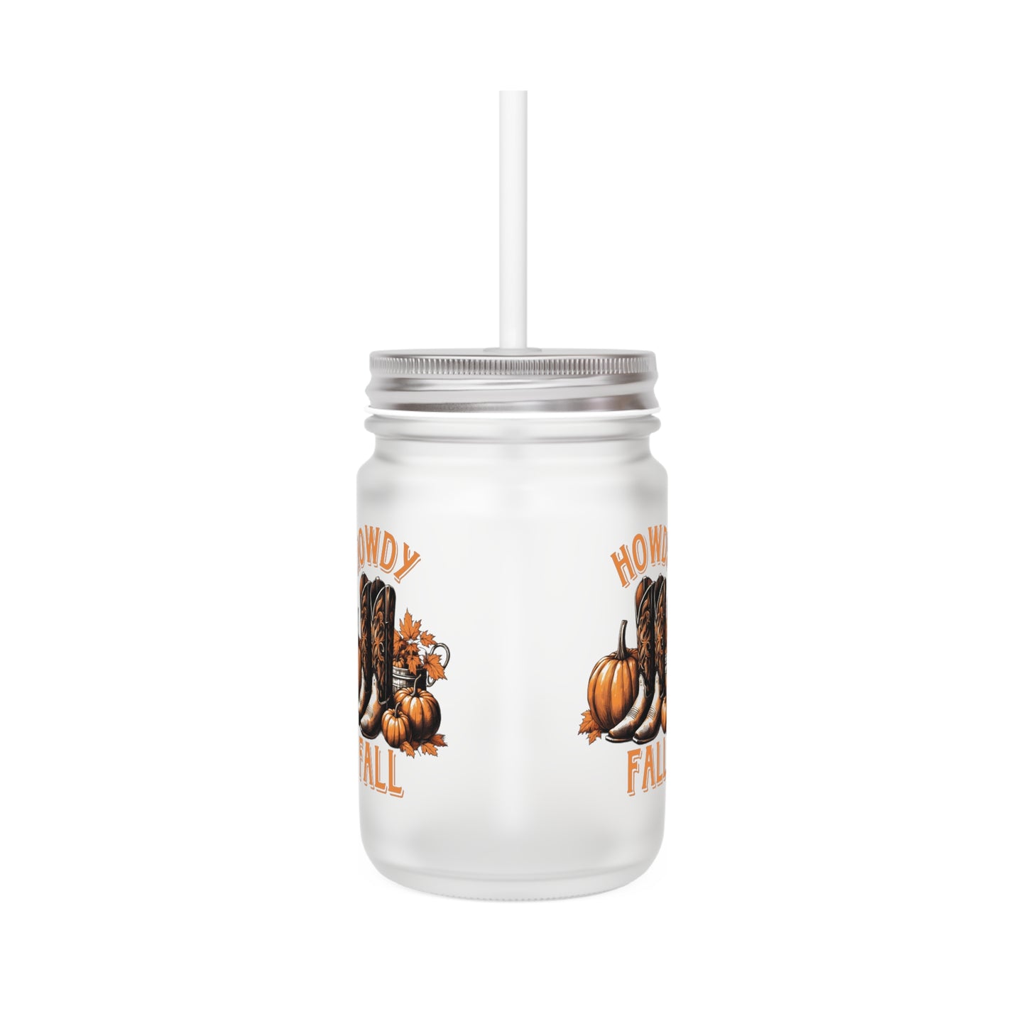 Mason Jar Cup - Howdy Fall with Cowboy Boots Design