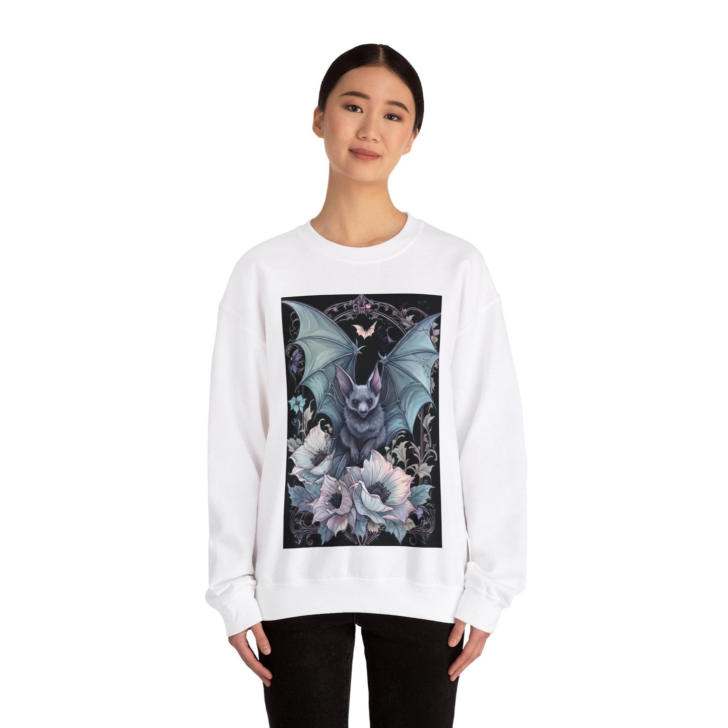 Pastelgoth Bat among Flowers Crewneck Sweatshirt - KiwiKreationCo