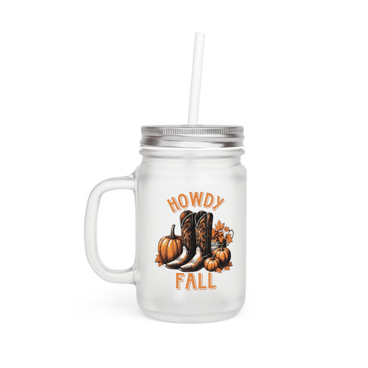 Mason Jar Cup - Howdy Fall with Cowboy Boots Design